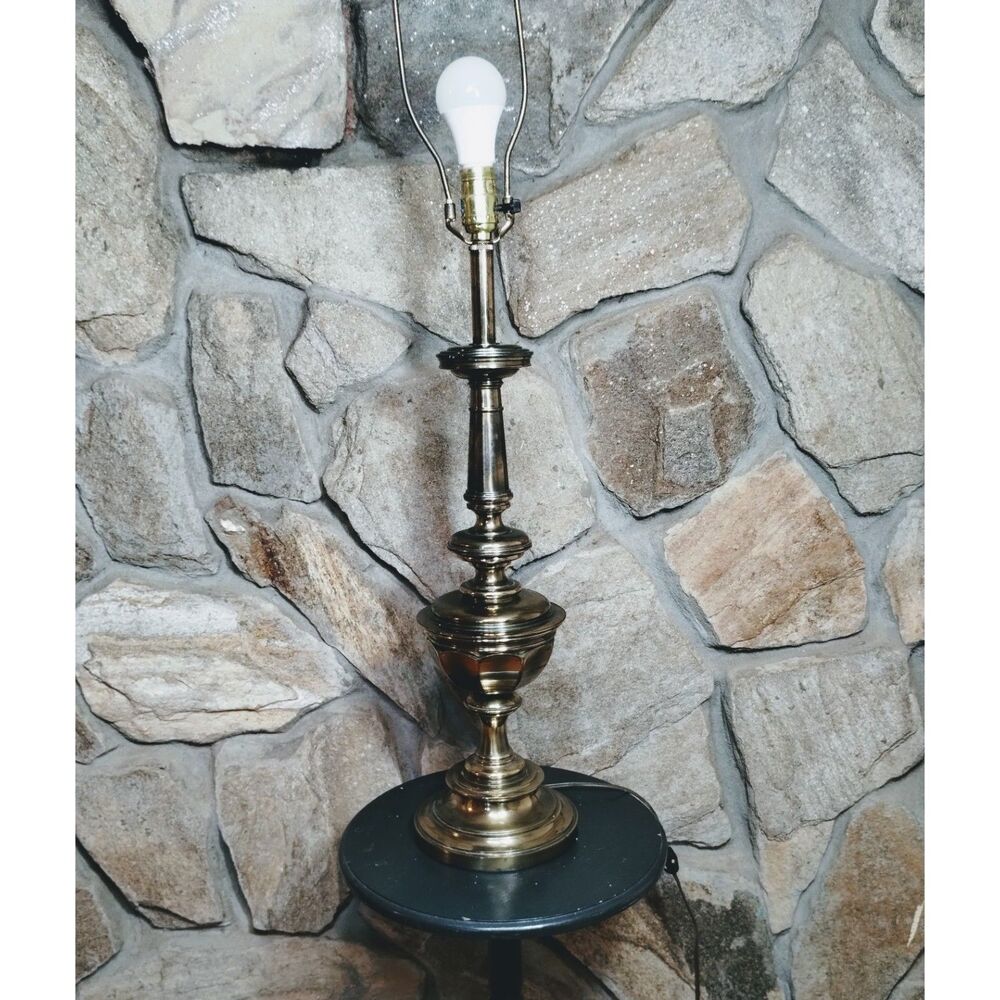 Vintage Stiffel Heavy Brass Table Lamp MCM Hollywood Regency 26.5" tall
